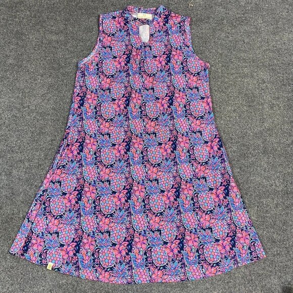 Simply Southern A Line Dress M Blue Pink All Over Pineapples - Picture 1 of 7